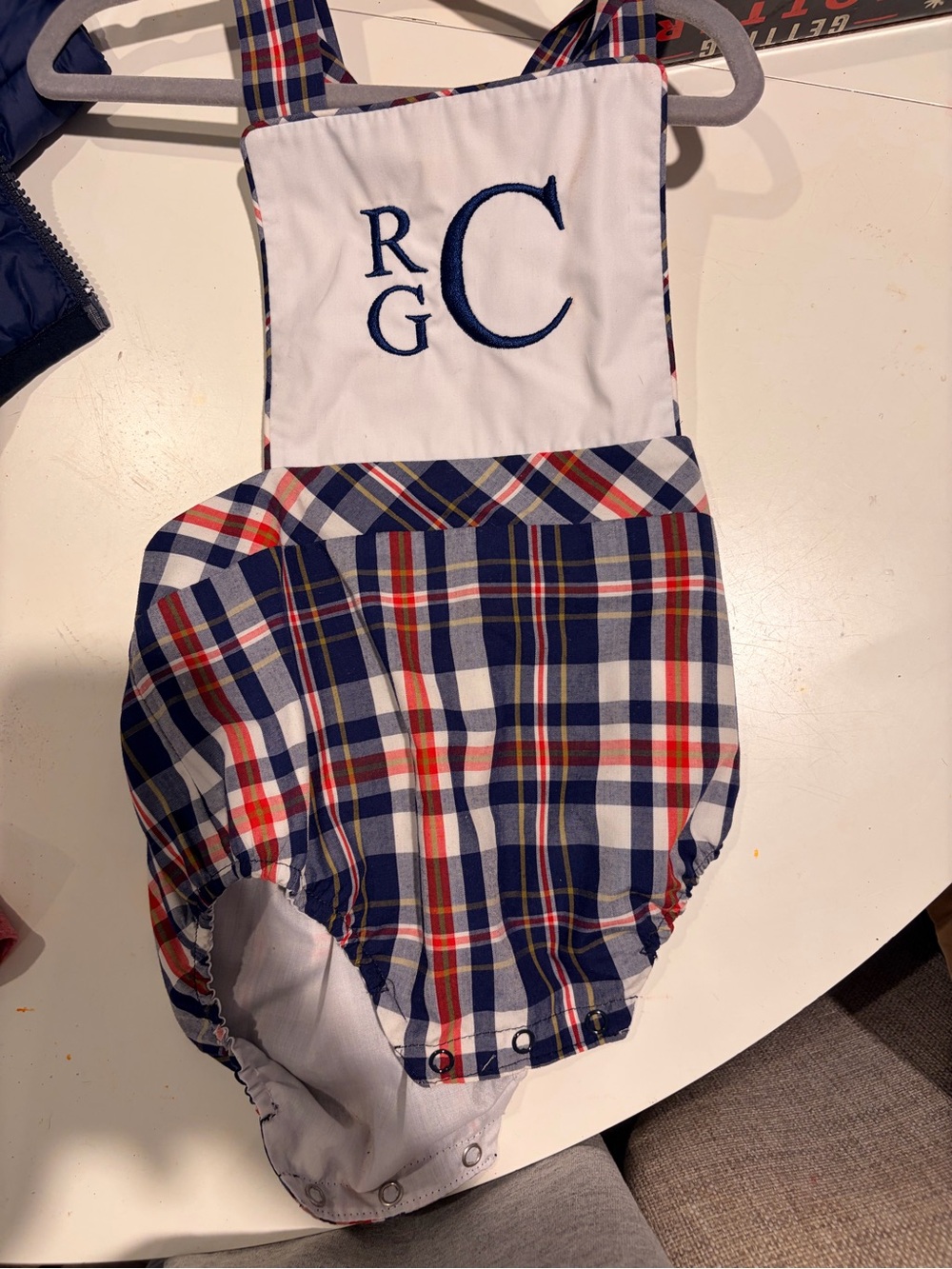 The Beaufort Bonnet Company Navy, Red & White Plaid Monogram